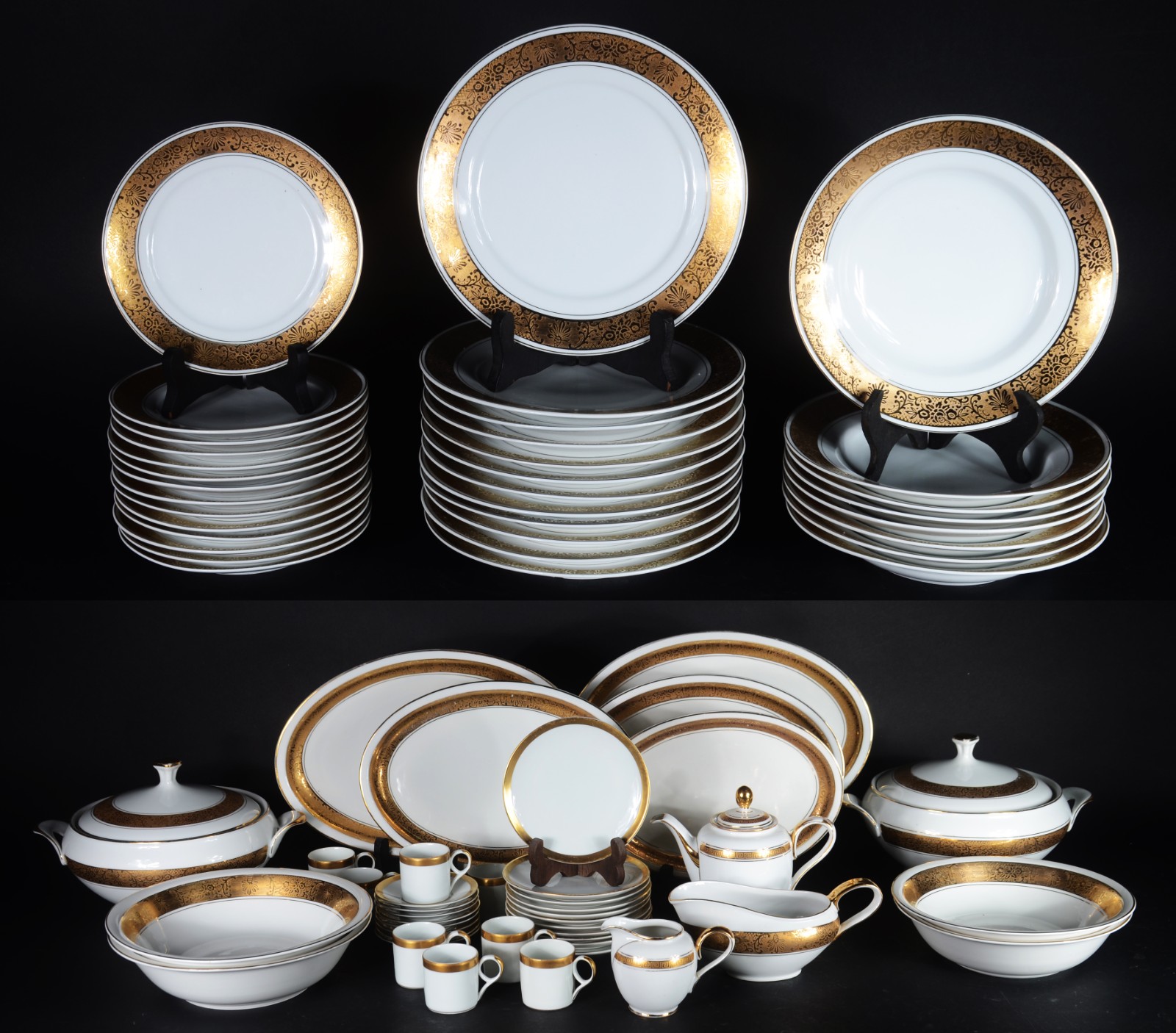 Serviço de jantar de porcelana Mauá, branca com friso dourado... - foto 1 de 11