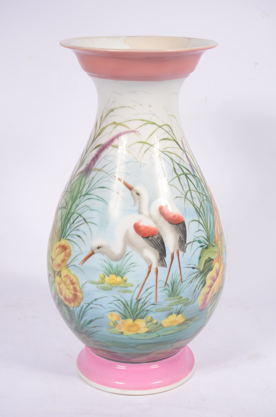 Grande vaso de porcelana Velho Paris decorado com figuras de garças e... - foto 1 de 8
