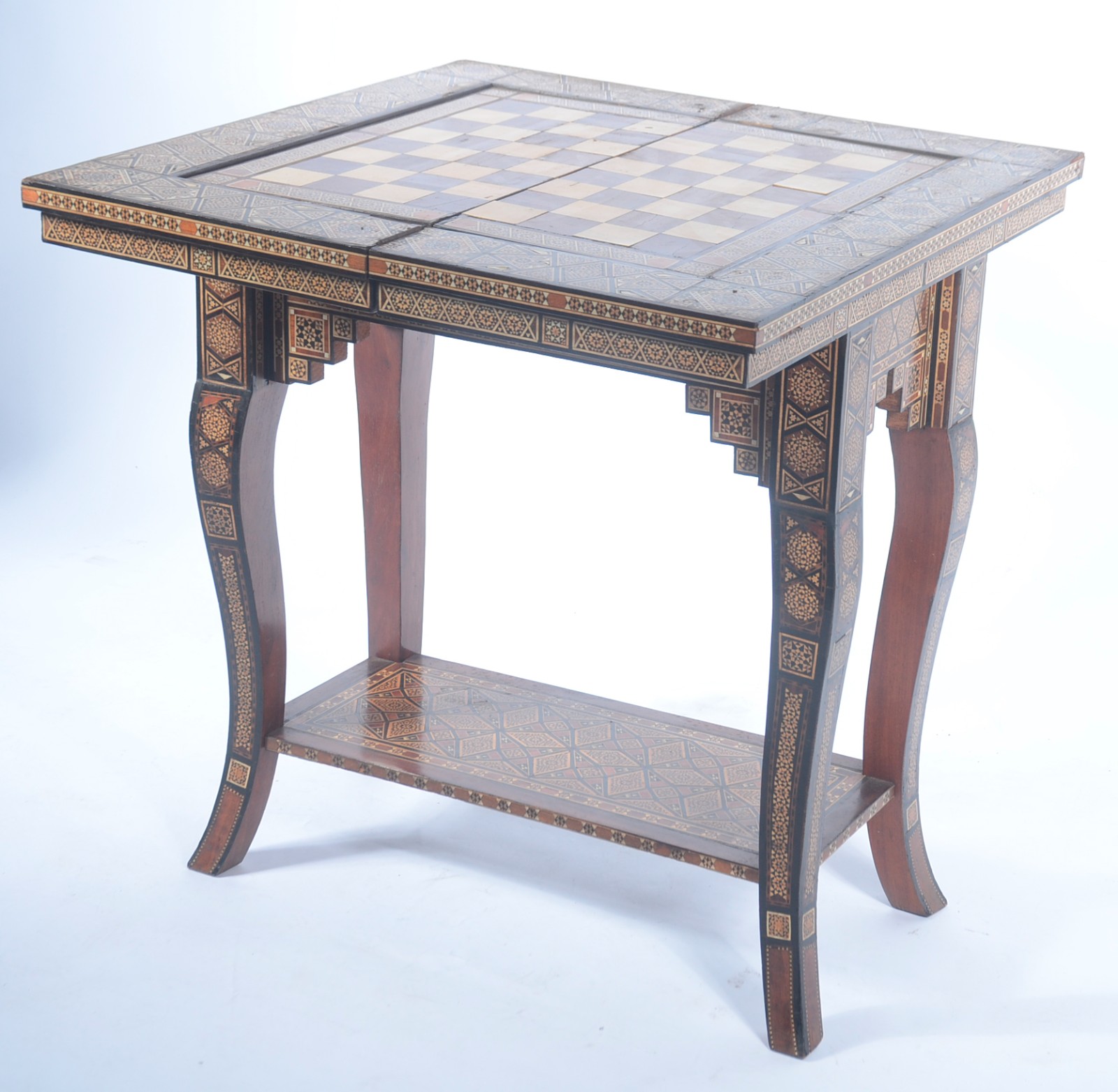 Mesa de jogo marroquina de madeira com incrustações, tampo dobrável... - foto 2 de 11