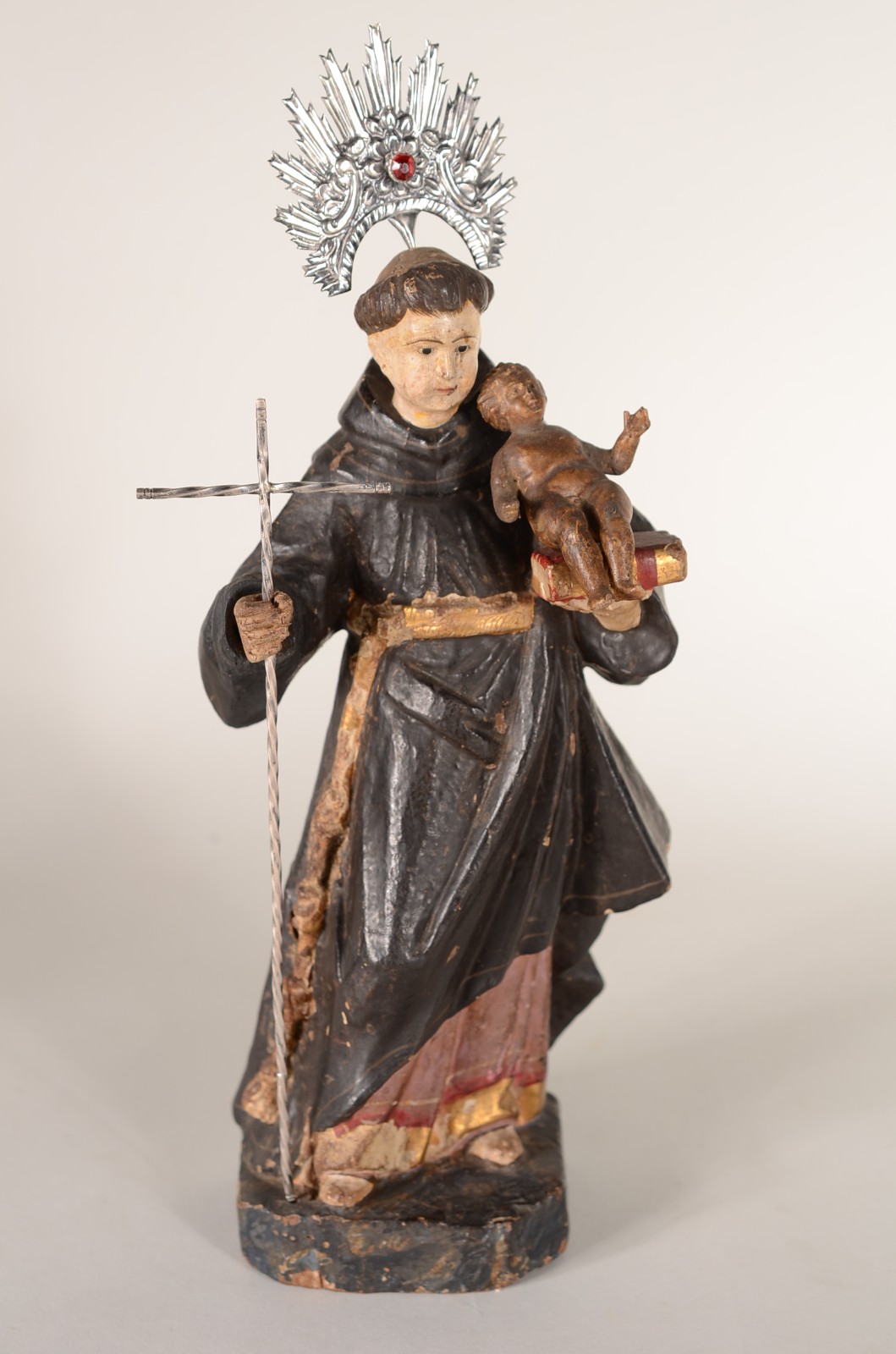 Santo Antônio com menino - Imagem de madeira policromada e dourada... - foto 1 de 8