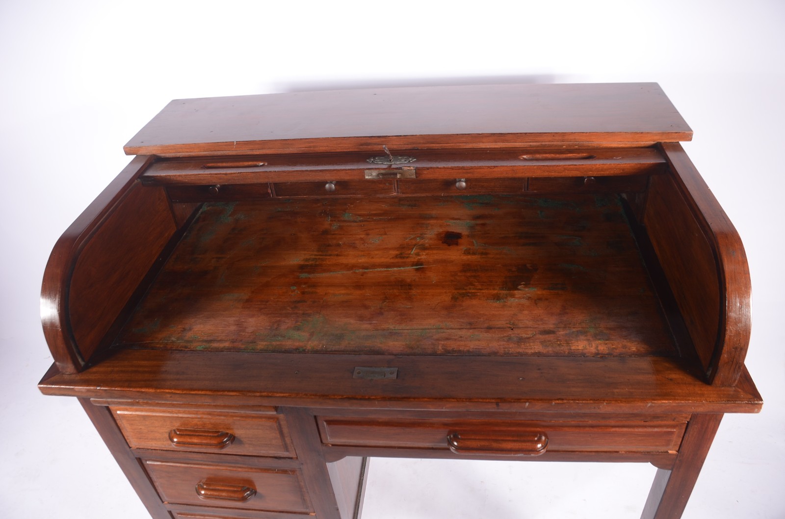 Mesa escrivaninha de madeira nobre, tampo de esteirinha com... - foto 4 de 9
