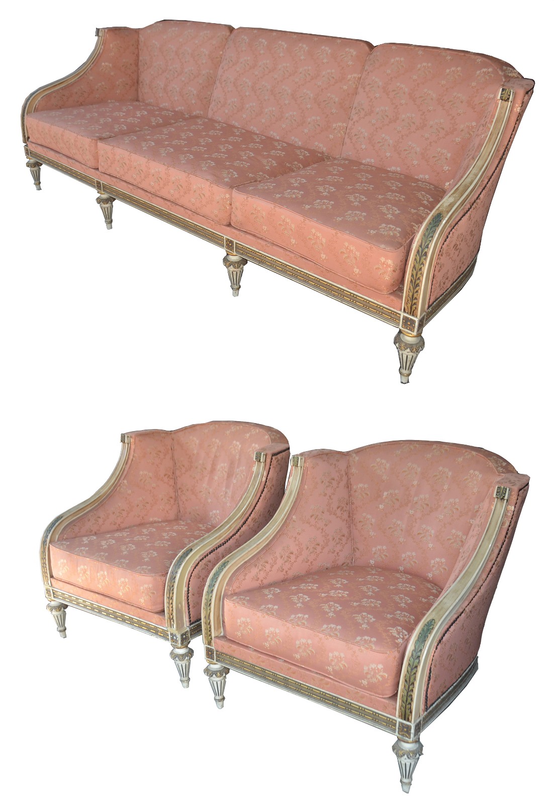 Conjunto de sofá para 3 lugares e par de poltronas, estilo francês... - foto 1 de 8