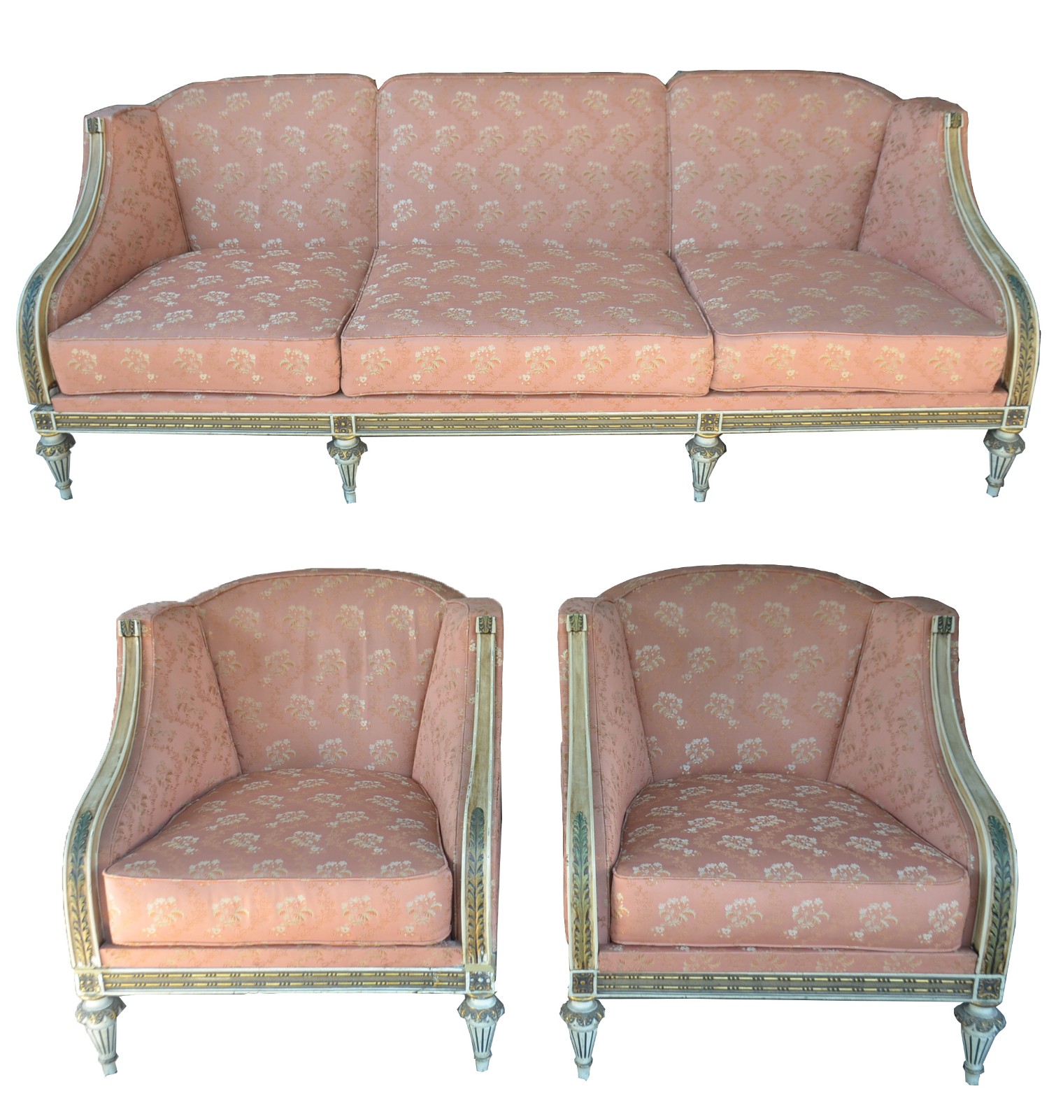 Conjunto de sofá para 3 lugares e par de poltronas, estilo francês... - foto 2 de 8