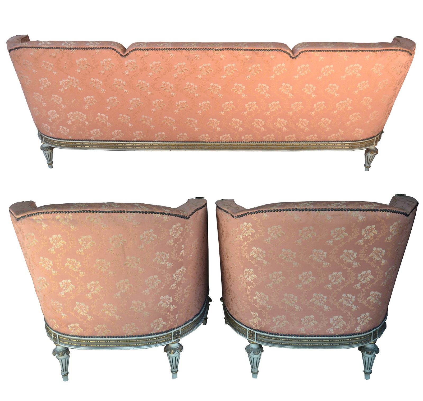 Conjunto de sofá para 3 lugares e par de poltronas, estilo francês... - foto 3 de 8
