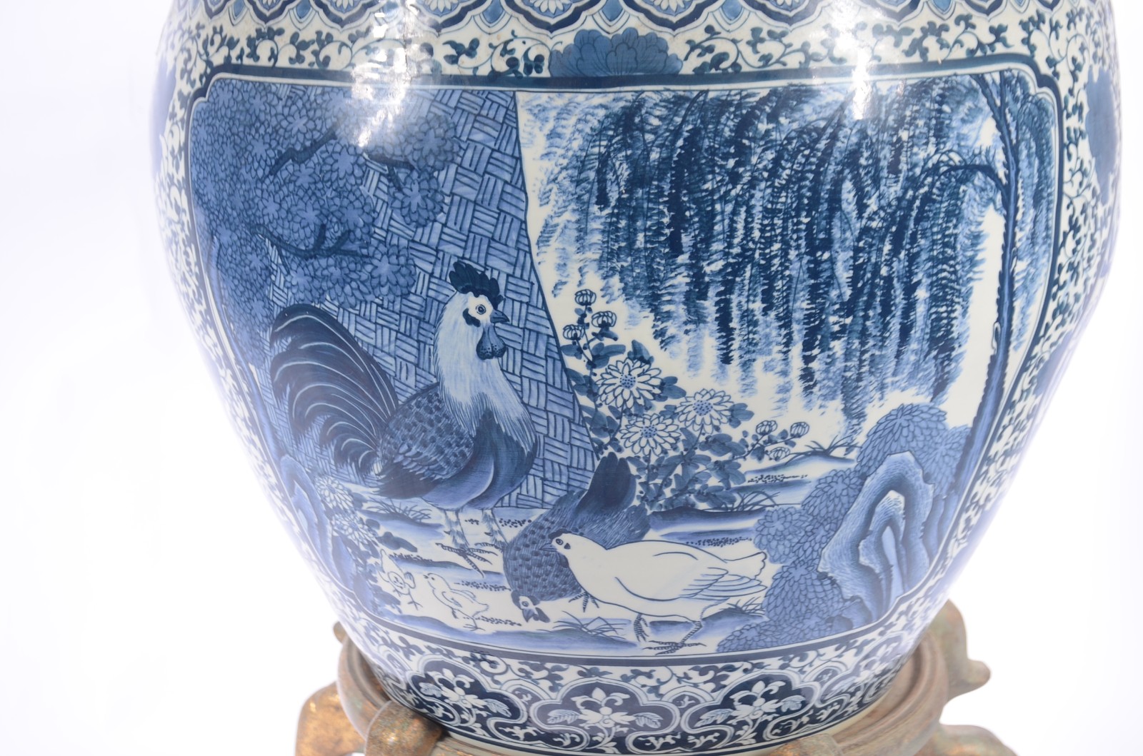 Grande aquário/cachepot de porcelana oriental decorada com pássaros... - foto 2 de 7