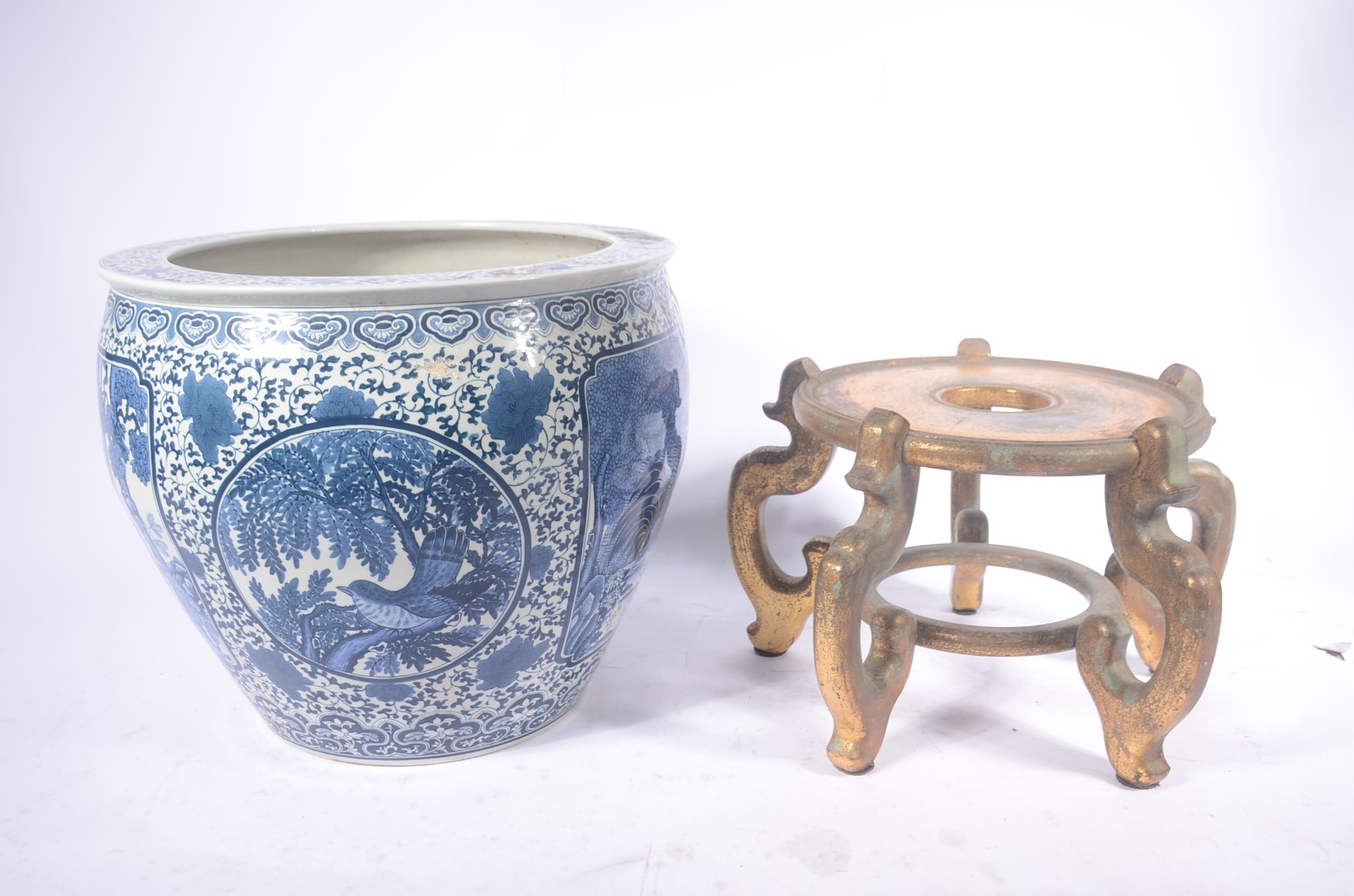 Grande aquário/cachepot de porcelana oriental decorada com pássaros... - foto 3 de 7