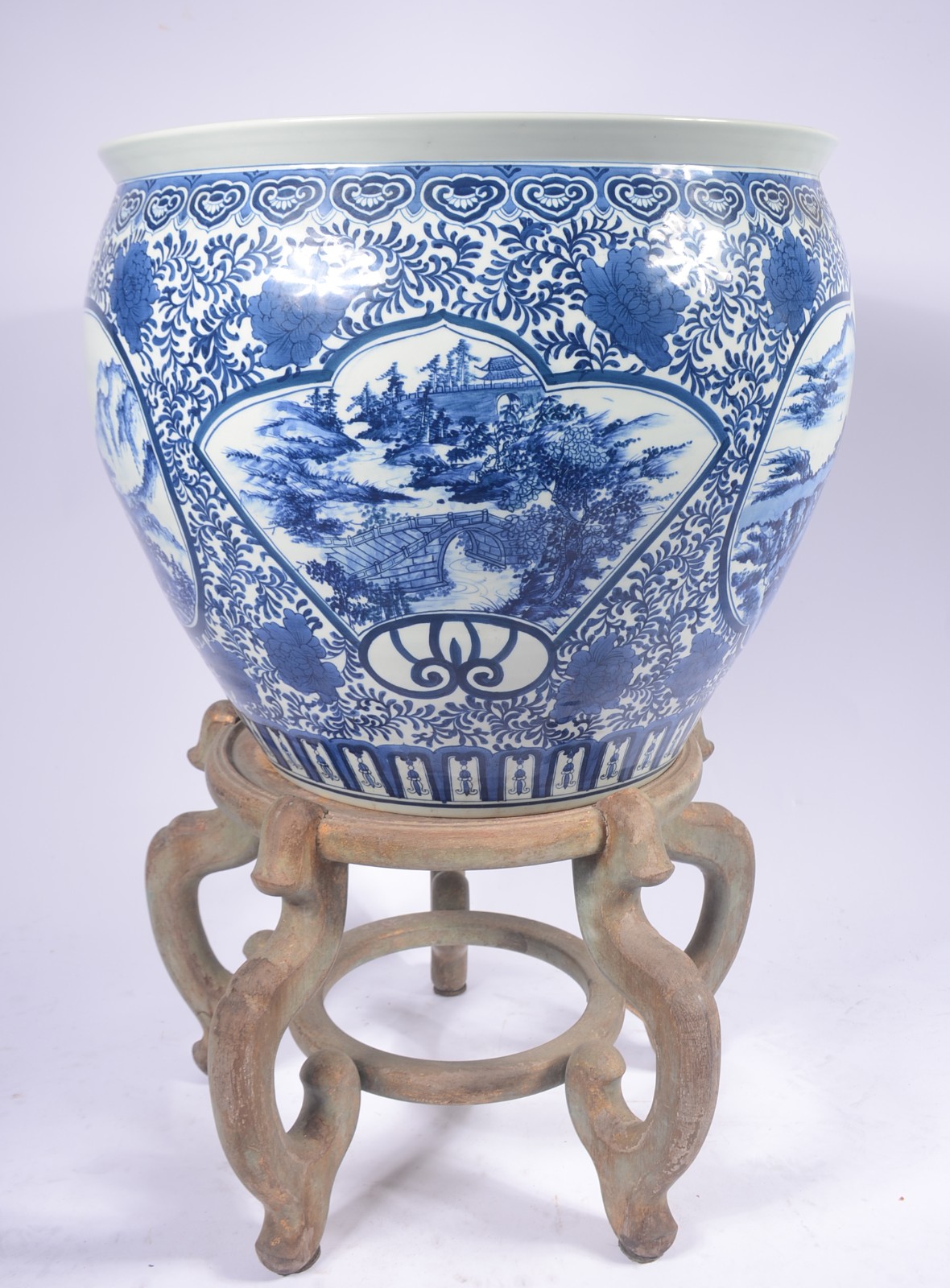 Grande aquário/cachepot de porcelana oriental decorada com paisagens... - foto 3 de 8