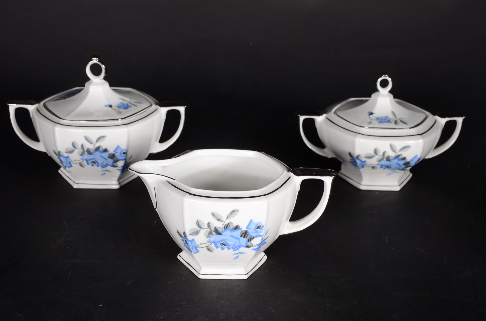 Aparelho para chá e café de porcelana tcheca floral azul com frisos... - foto 4 de 10