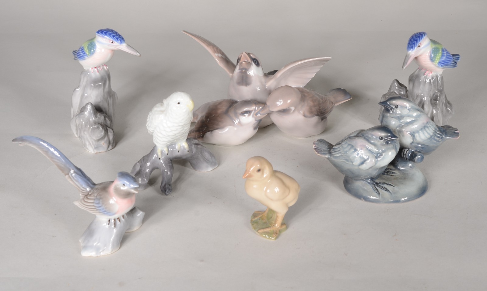 Sete pássaros diversos de porcelana europeia policromada de diversas... - foto 1 de 9