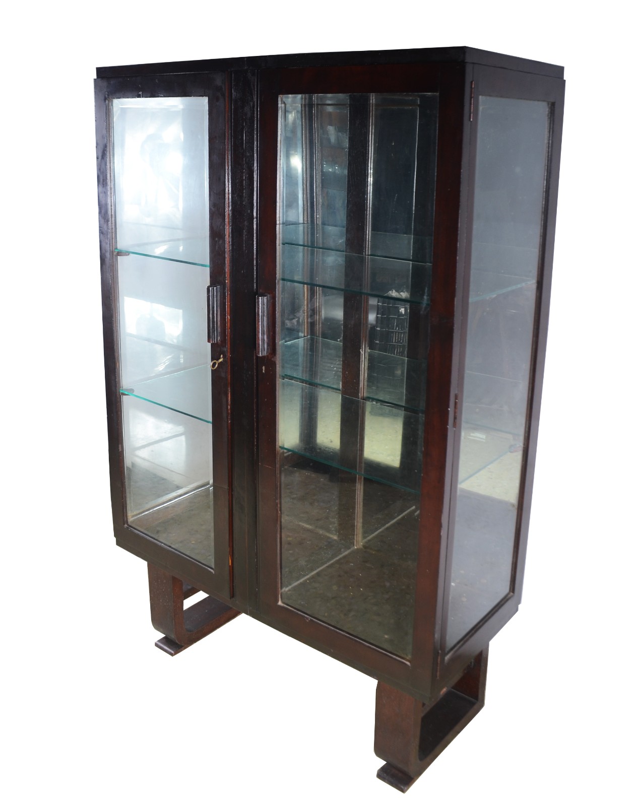 Vitrine de madeira nobre com 2 portas e laterais de vidro, fundo... - foto 1 de 7