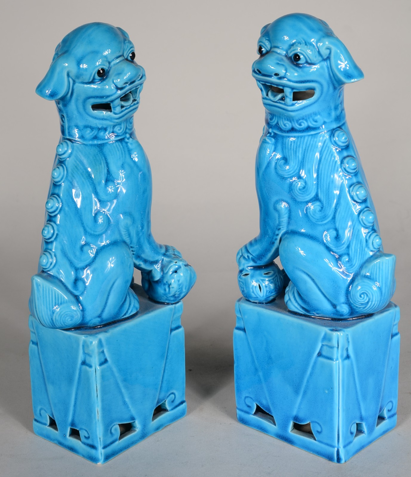 Par de cães de fó de porcelana azul turquesa. - foto 5 de 9