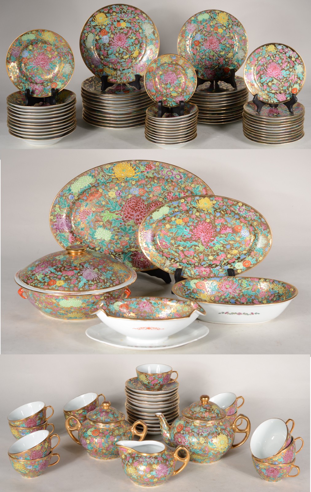 Aparelho de jantar e chá de porcelana chinesa com flores em... - foto 1 de 11