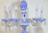 Lustre de overlay azul e branco para 6 luzes, p... - Lustre de overlay azul e branco para 6 luzes, pingentes de cristal.