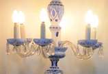 Lustre de overlay azul e branco para 6 luzes, p... - Lustre de overlay azul e branco para 6 luzes, pingentes de cristal.