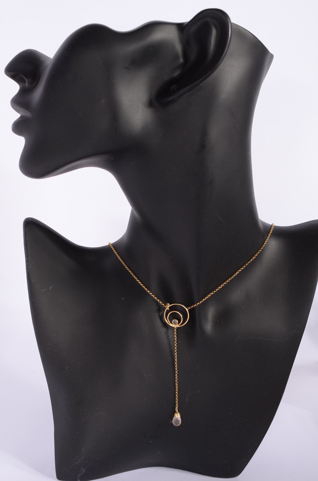 Colar de ouro 18 k., contraste 750 com pendente e pedra feitio gota... - foto 6 de 6