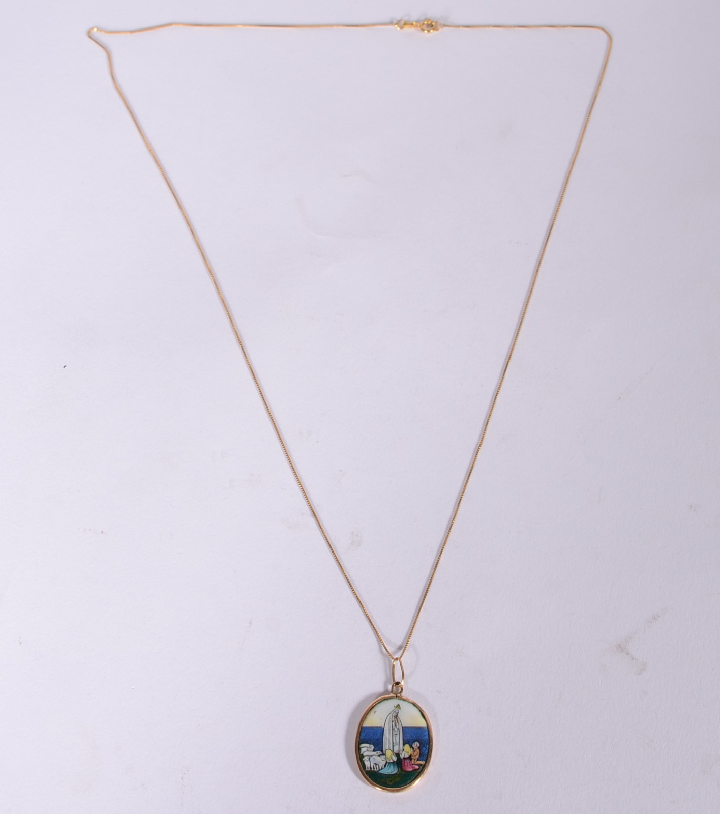 Colar de ouro 18 k., pendente Nossa Senhora Fatima e os pastorinhas... - foto 2 de 6