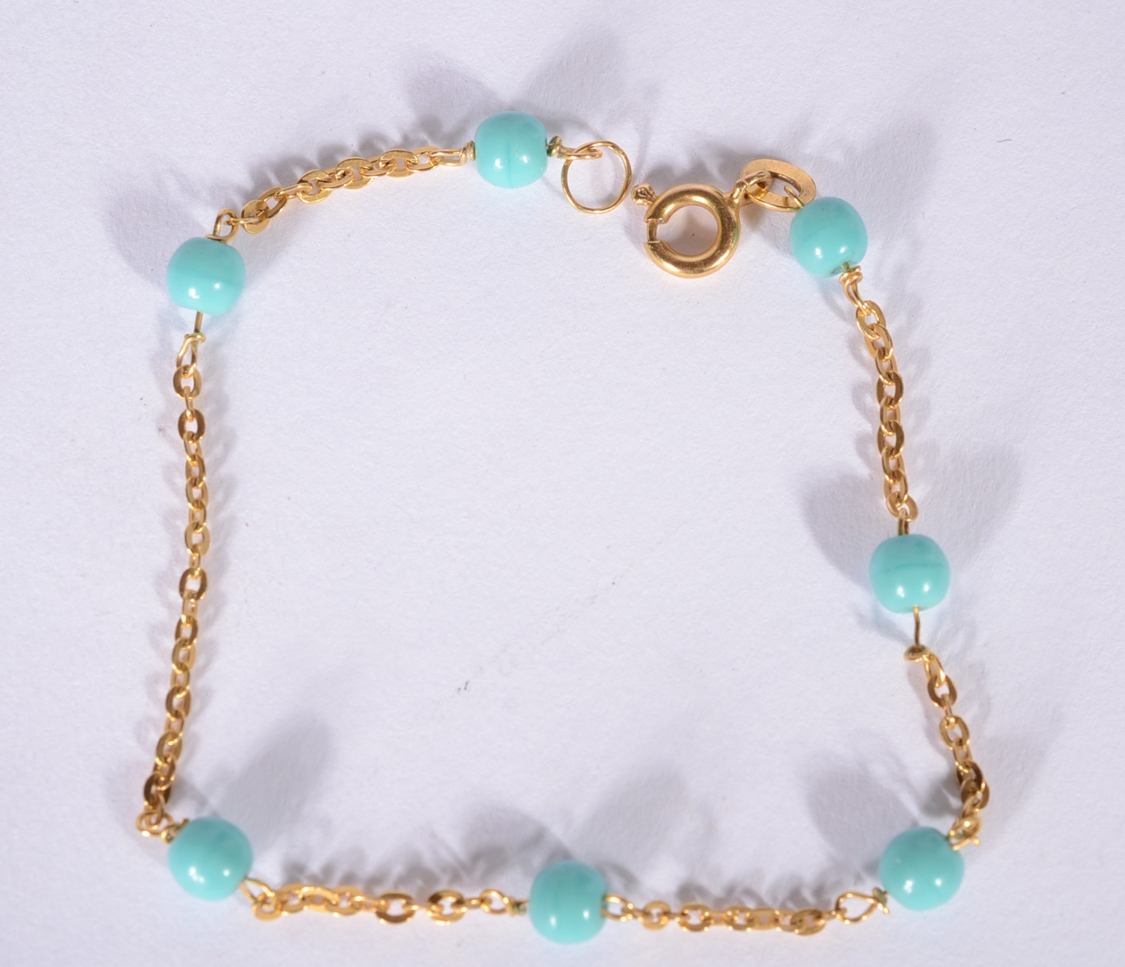 Pulseira de ouro 18 k., pedras turquesas. (Por motivos de segurança a... - foto 1 de 4