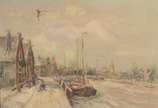 Win Van Dijk (1915-1990), Inverno no Pequeno Po... - Óleo sobre tela. Tela com pequeno rasgo e moldura com cupim.