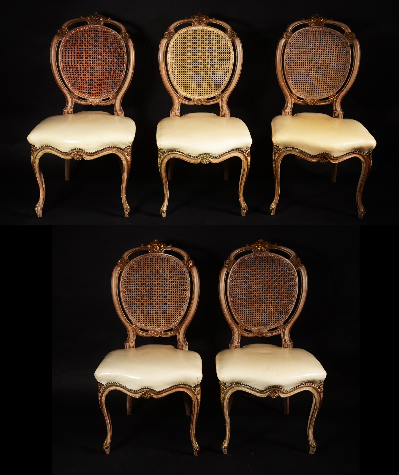 Conjunto com cinco cadeiras para sala de jantar feitio medalhão... - foto 1 de 8