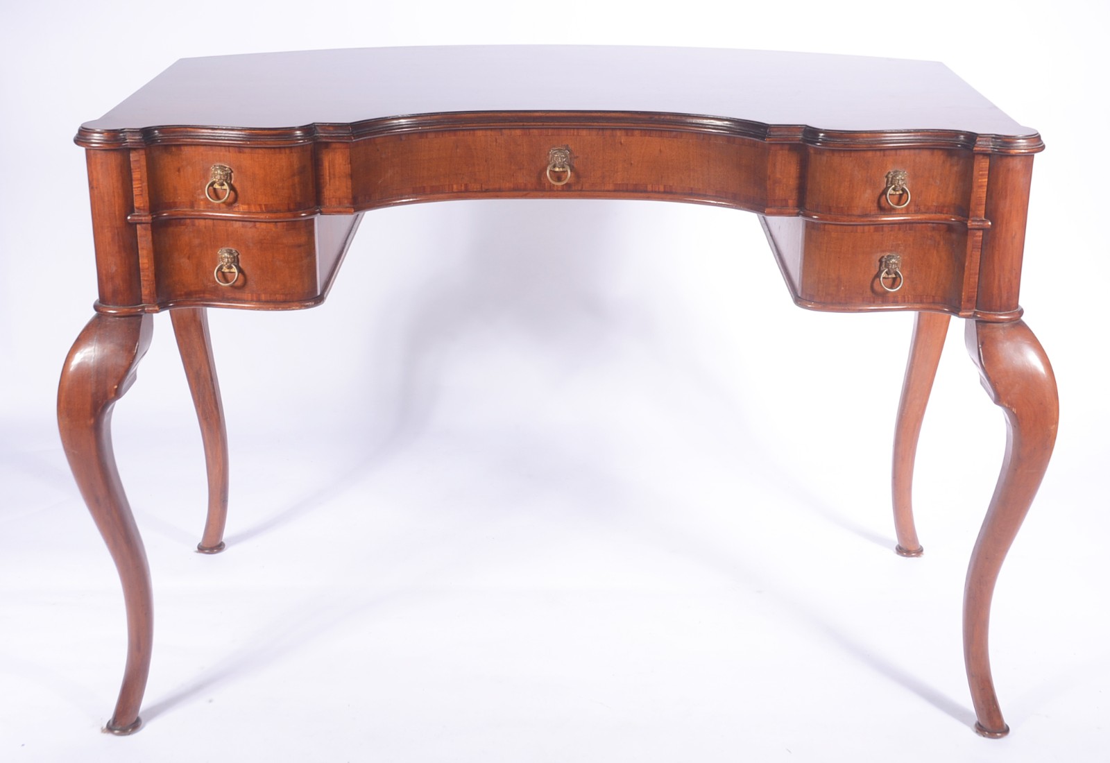 Mesa de escritório de madeira nobre com 5 gavetas, puxadores na forma... - foto 2 de 10