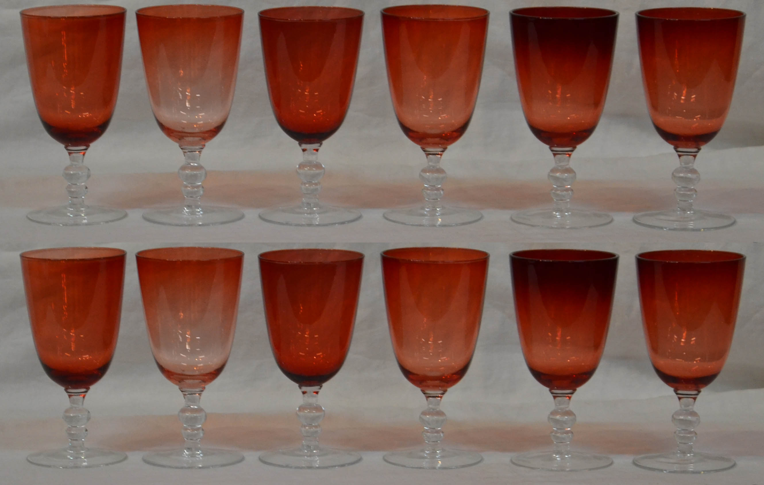 Doze copos de demi cristal cor vermelho