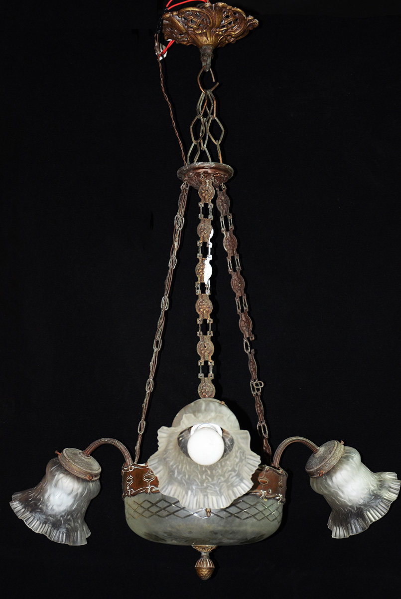 Lustre de metal pintado de branco para 5 luzes, mangas de vidro...