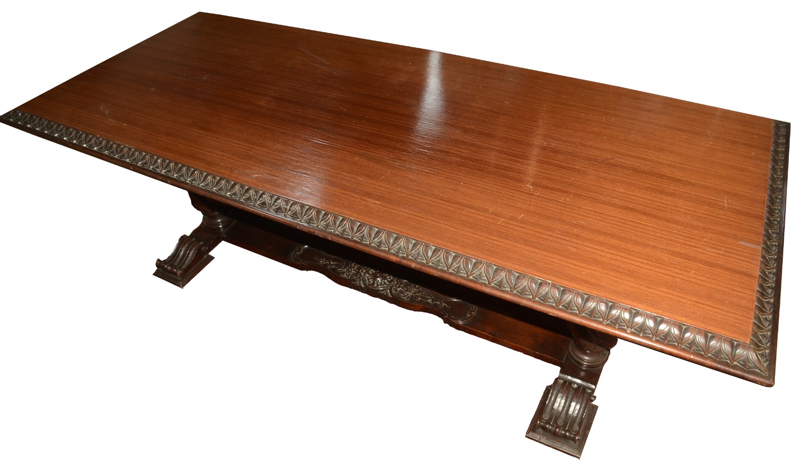 Mesa de jantar de madeira nobre, tampo apoiado em 2 colunas torneadas... - foto 3 de 6