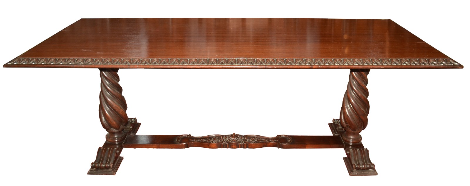 Mesa de jantar de madeira nobre, tampo apoiado em 2 colunas torneadas... - foto 2 de 6
