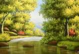 M.LOPES, Paisagem com riacho - Óleo sobre tela.