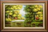 M.LOPES, Paisagem com riacho - Óleo sobre tela.
