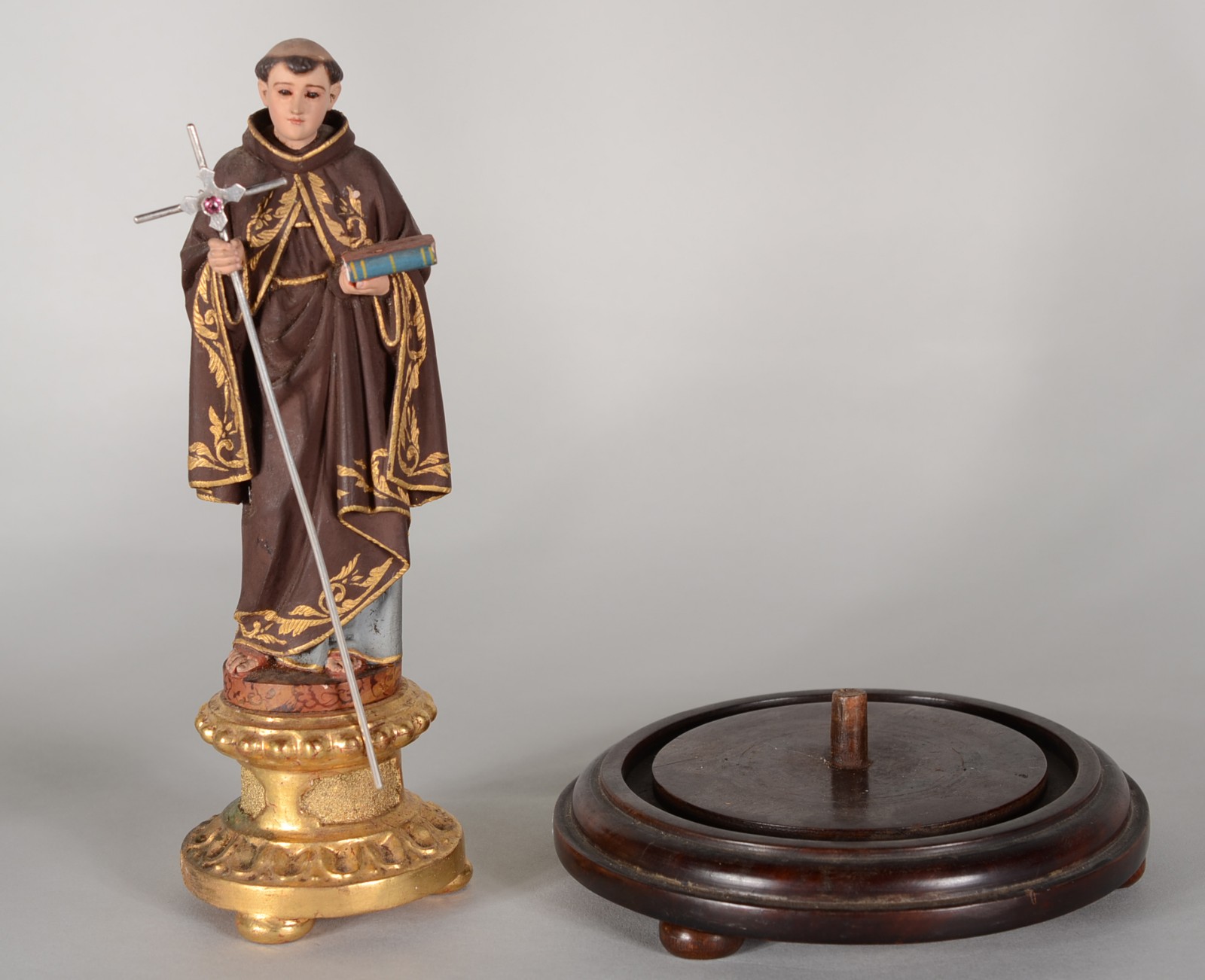 Santo Antônio - Imagem de madeira policromada e dourada, cruz de... - foto 8 de 9