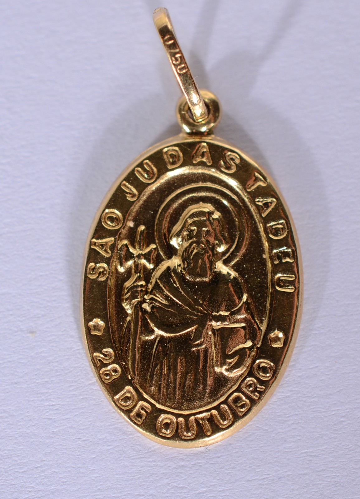 Pendente São Judas Tadeu de ouro 18 k., contraste 750 mls. (Por... - foto 1 de 3