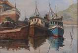 JAYME CAVALCANTE (1938), Marinha com Barcos - Óleo sobre tela.