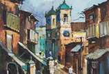 Durval Pereira (1917-1984), Casario com Igreja - Óleo sobre tela - datado 1984.