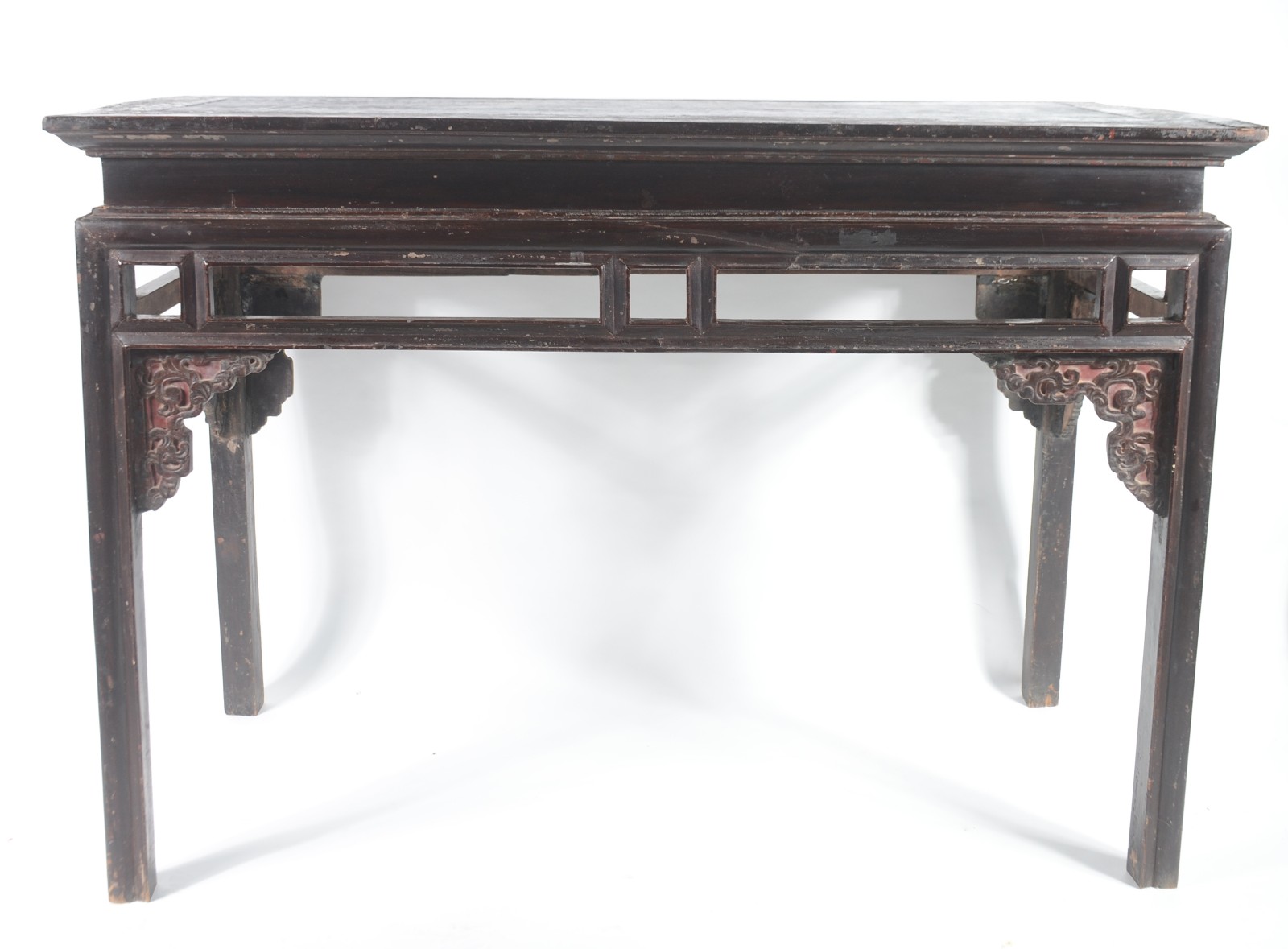 Mesa/aparador de madeira nobre, ao gosto oriental, tampo retangular... - foto 2 de 7