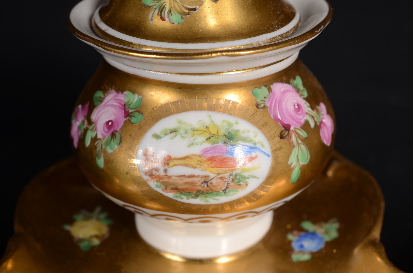 Tinteiro de porcelana alemã de Dresden decorado com flores e faisões... - foto 2 de 11