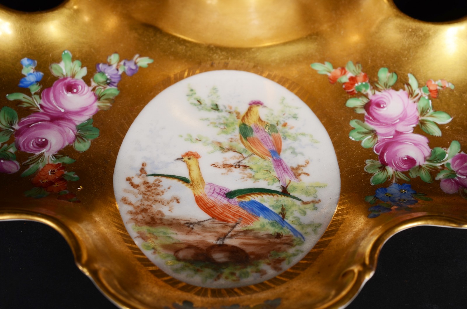 Tinteiro de porcelana alemã de Dresden decorado com flores e faisões... - foto 3 de 11