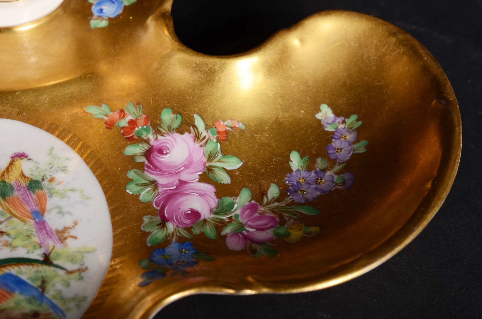 Tinteiro de porcelana alemã de Dresden decorado com flores e faisões... - foto 5 de 11