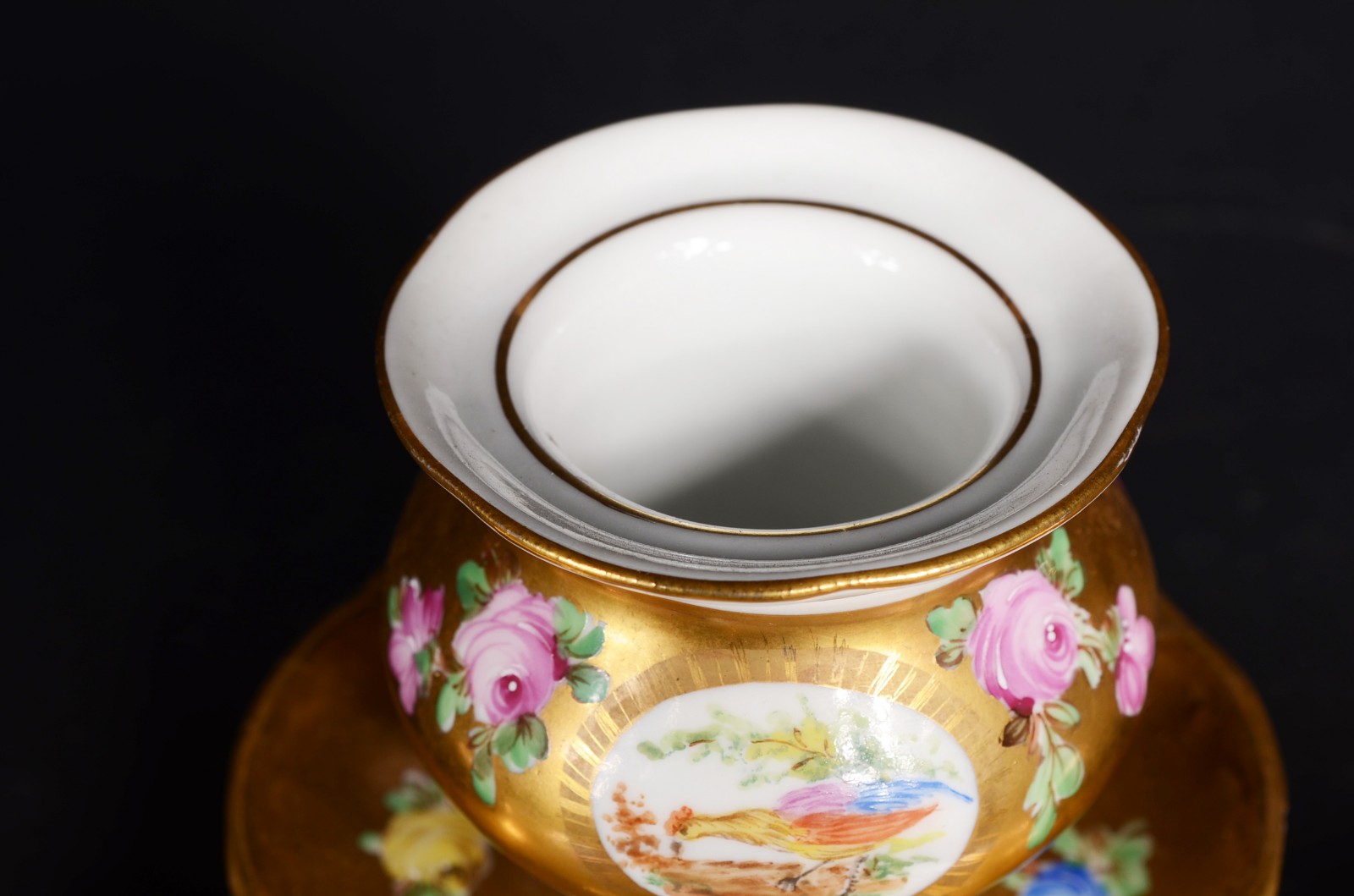 Tinteiro de porcelana alemã de Dresden decorado com flores e faisões... - foto 6 de 11