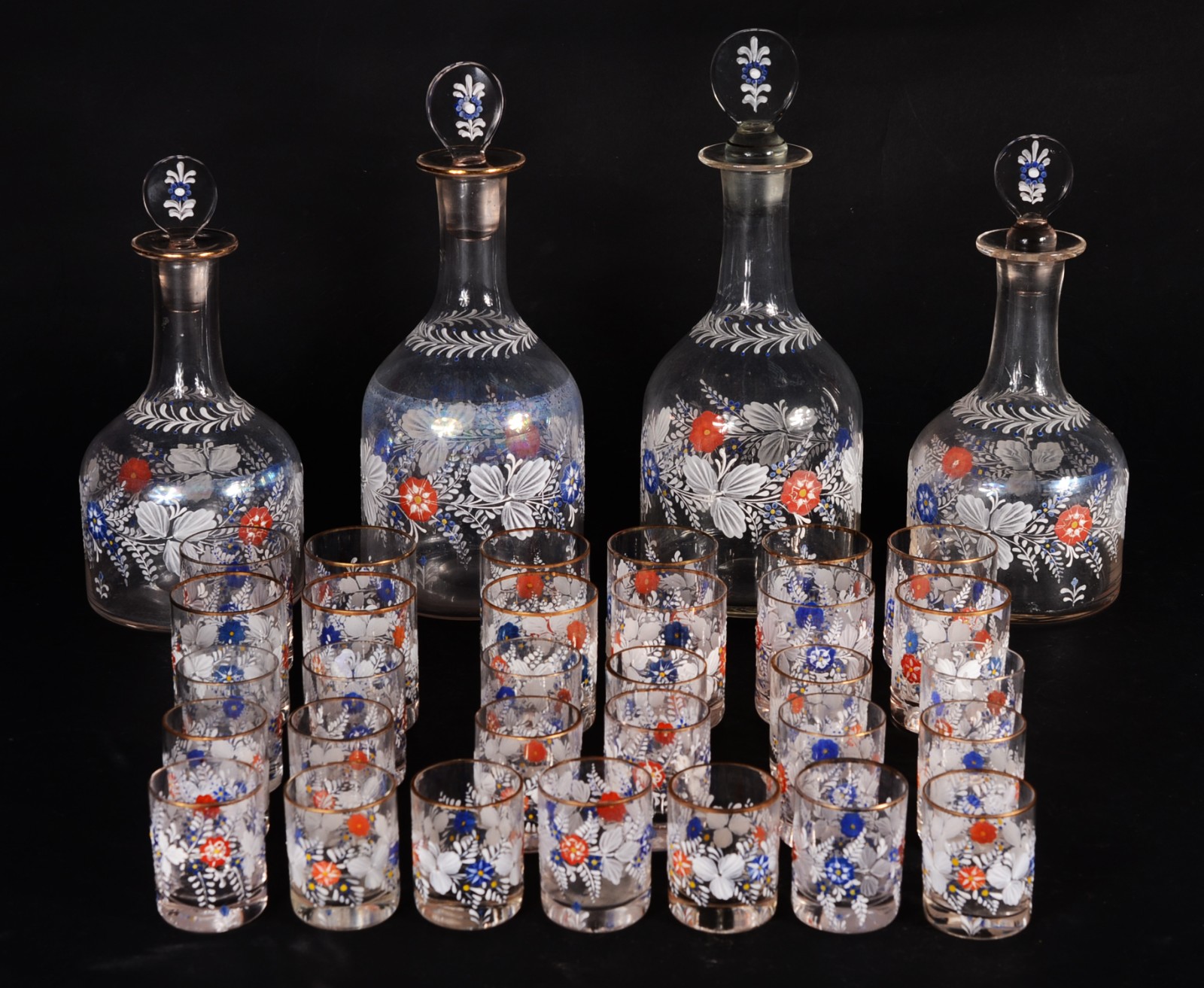 Conjunto para licor de vidro com flores esmaltadas em policromia... - foto 1 de 11