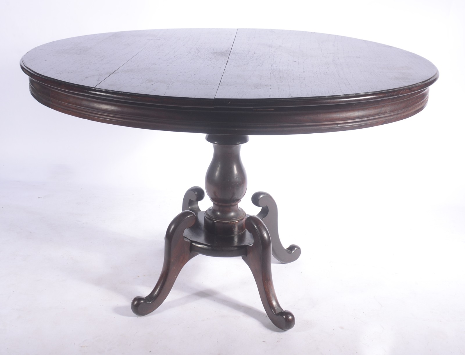 Mesa de jantar redonda de madeira nobre, tábua extensora, apoio em... - foto 2 de 10