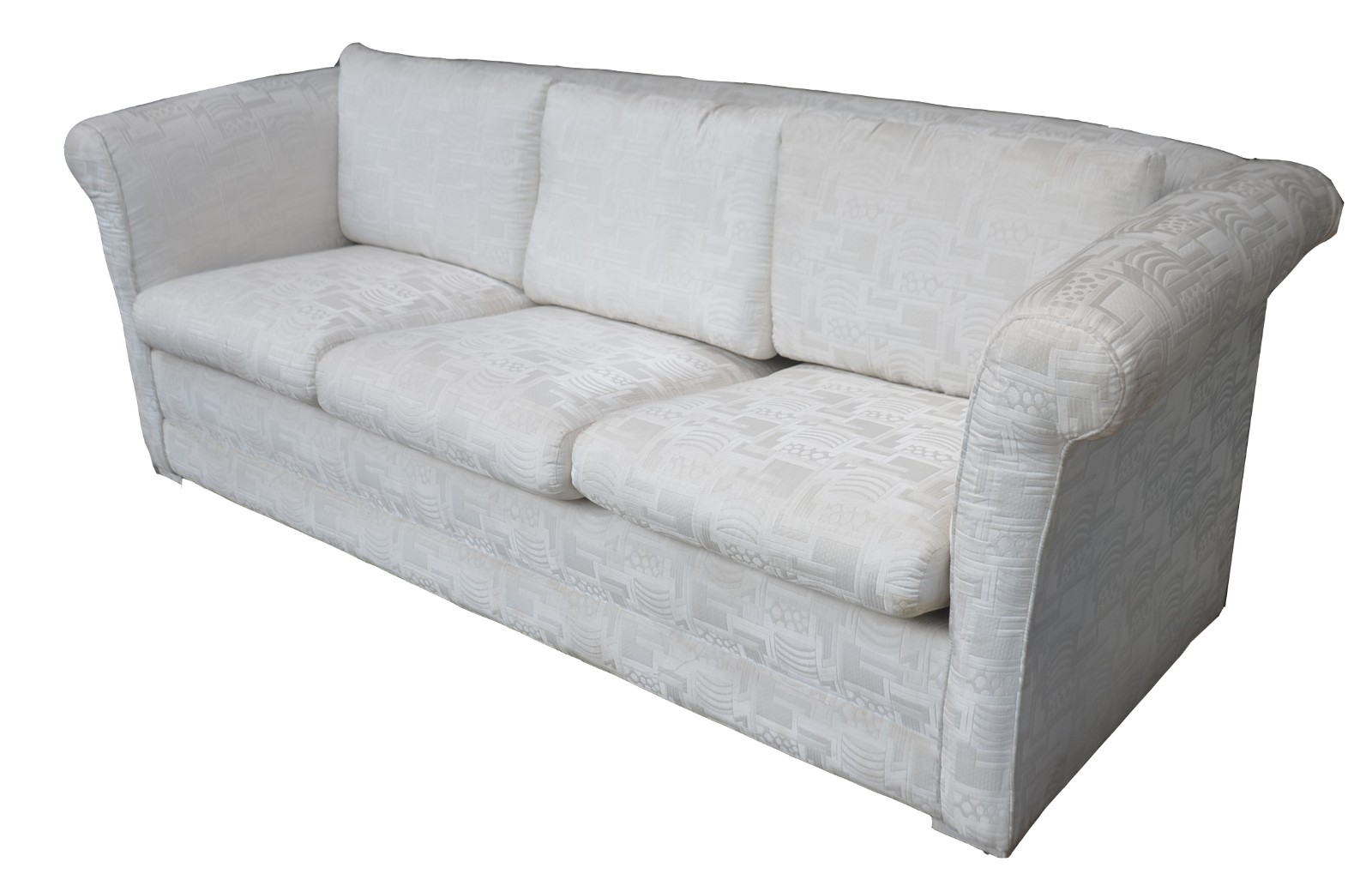 Sofá para tres lugares estofado e forrado em tecido branco. Com... - foto 1 de 10