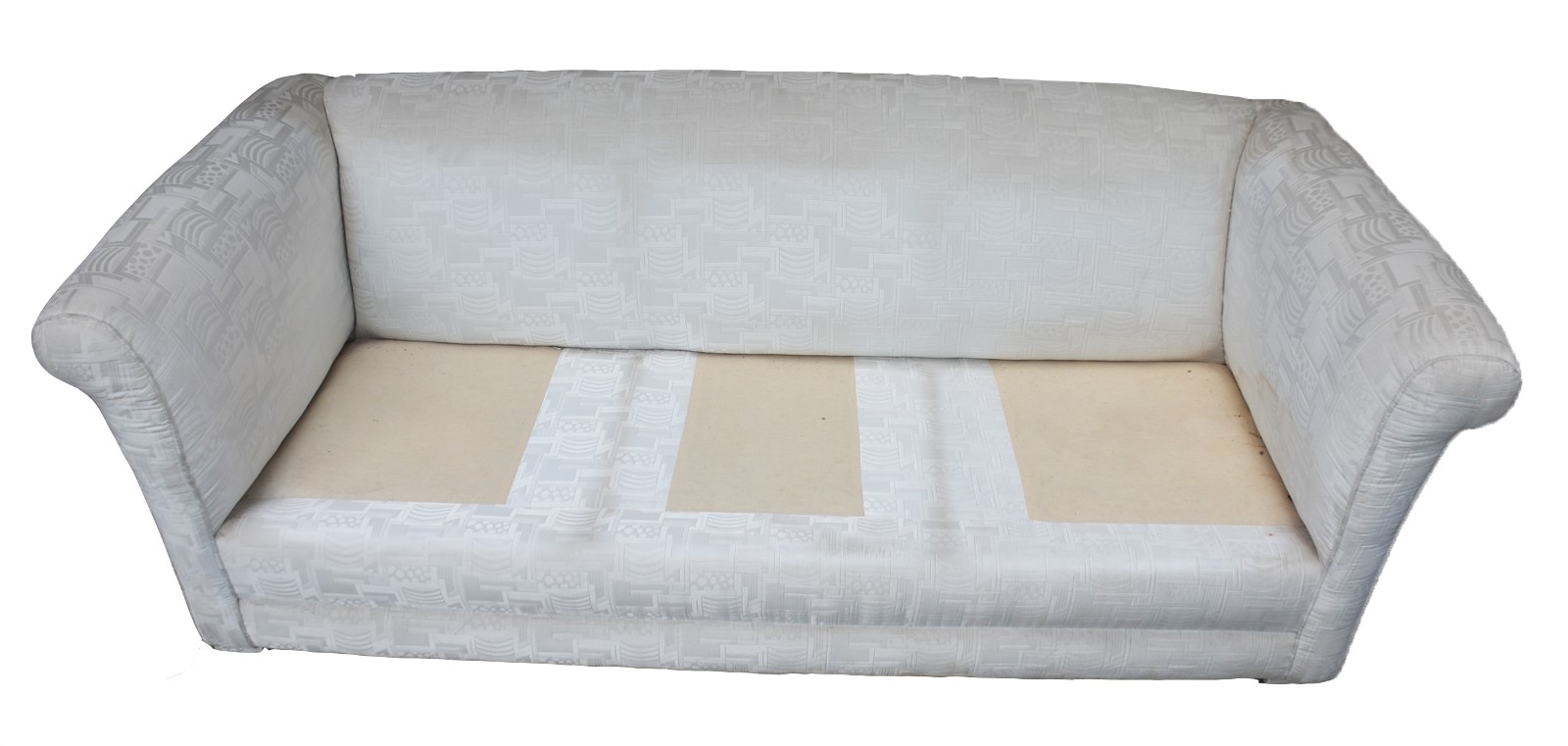 Sofá para tres lugares estofado e forrado em tecido branco. Com... - foto 9 de 10
