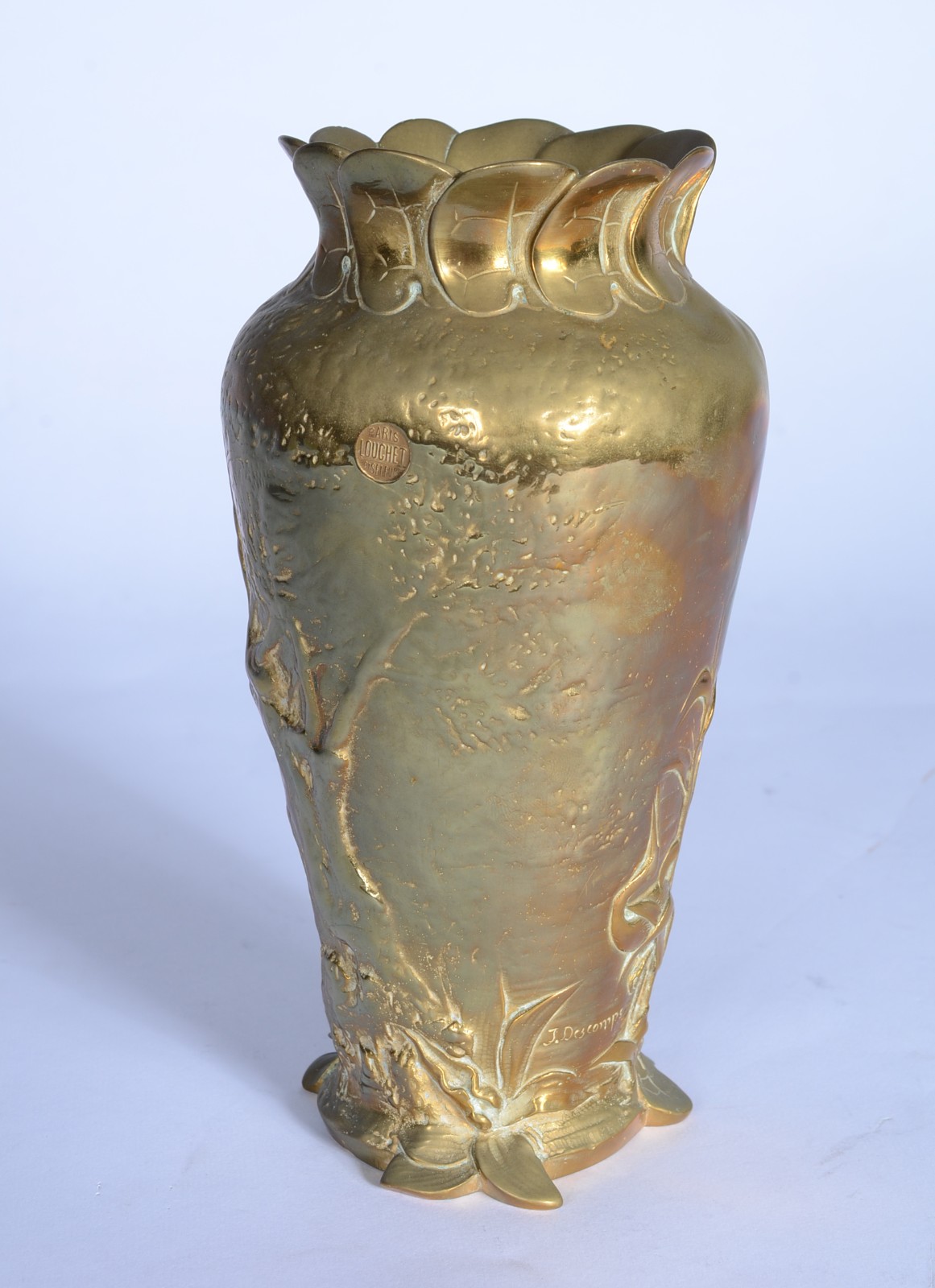 Vaso de bronze dourado Art Nouveau, decorado com paisagem costeira... - foto 3 de 8