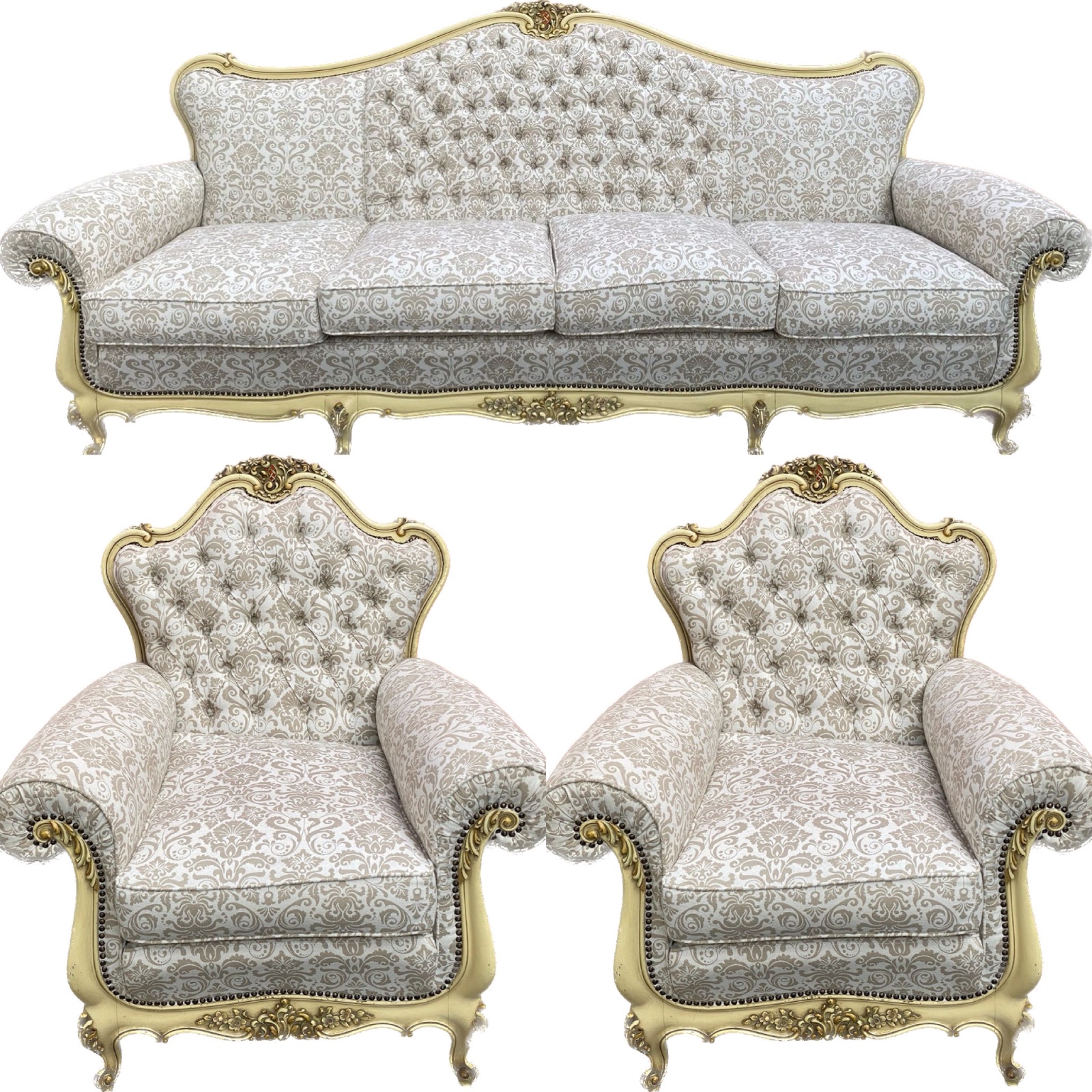 Conjunto de sofá para 4 lugares e par de poltronas de madeira... - foto 1 de 2