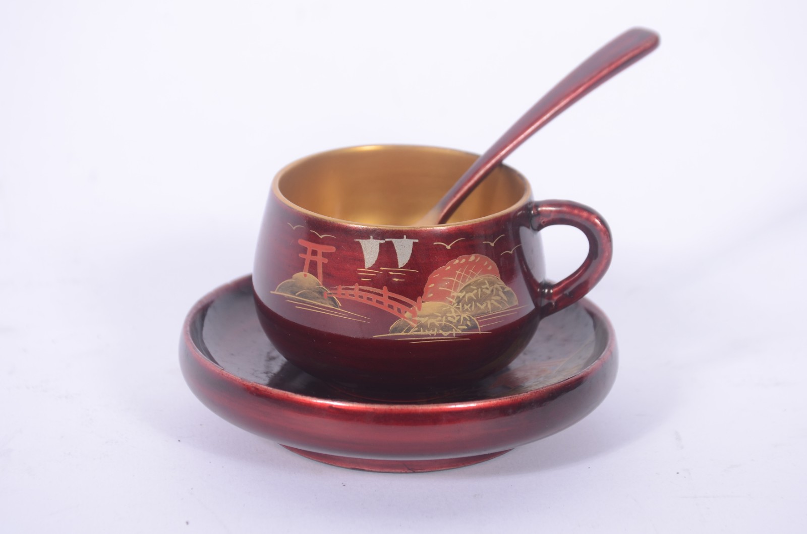 Conjunto com 6 xícaras para café, 6 colherinhas e bandeja de lacca... - foto 6 de 9