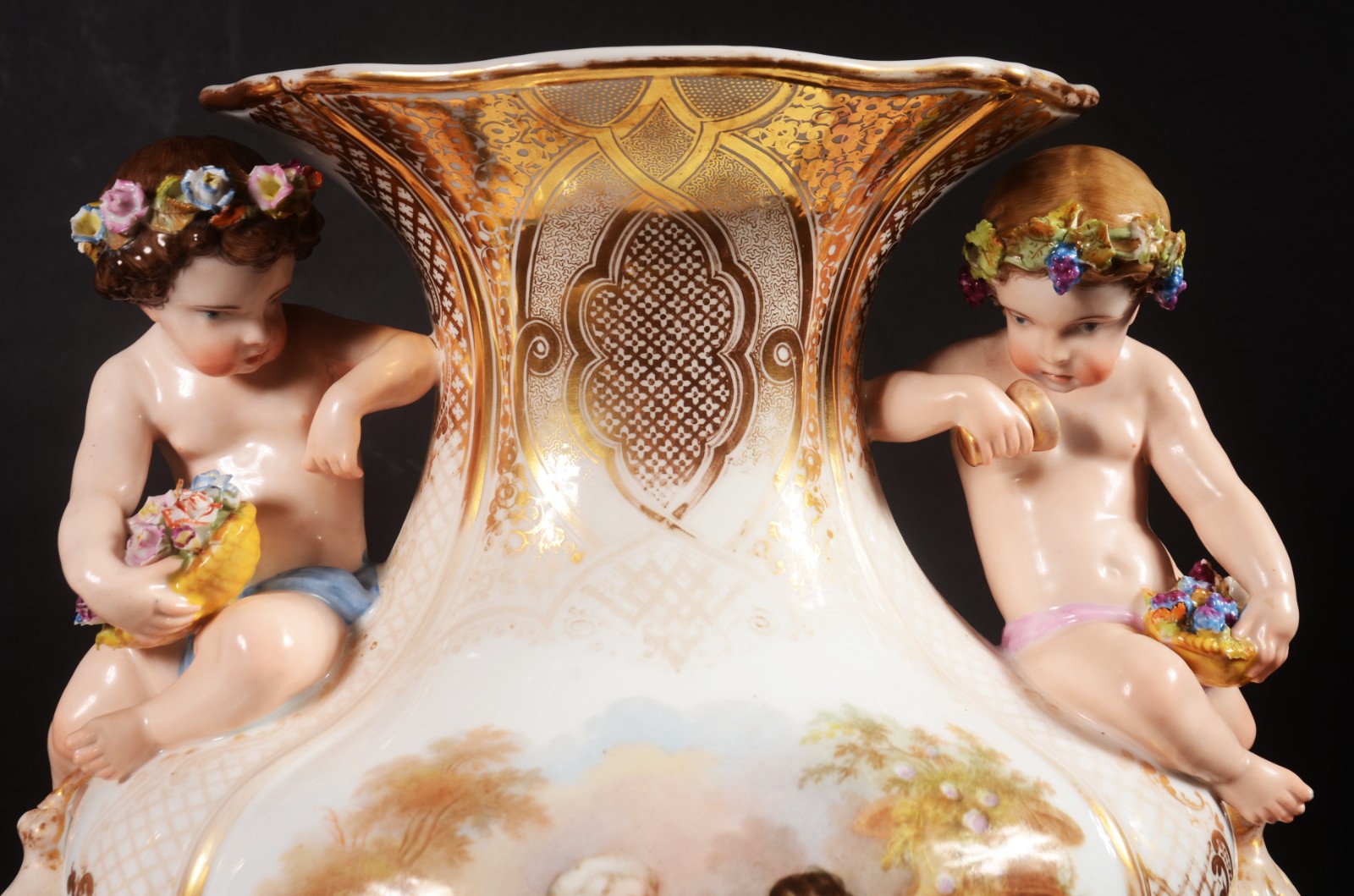 Par de imponentes jarros de porcelana francesa Vieux Paris, decorados... - foto 4 de 11
