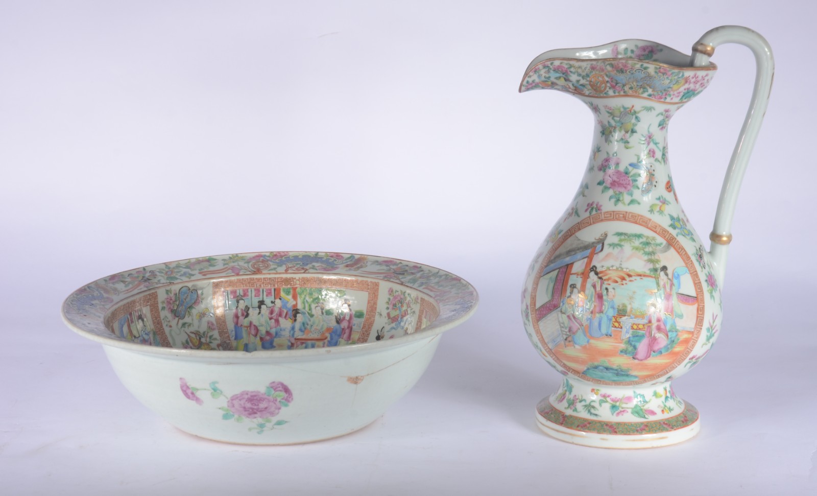 Gomil com bacia de porcelana chinesa da família verde, medalhão com... - foto 4 de 11