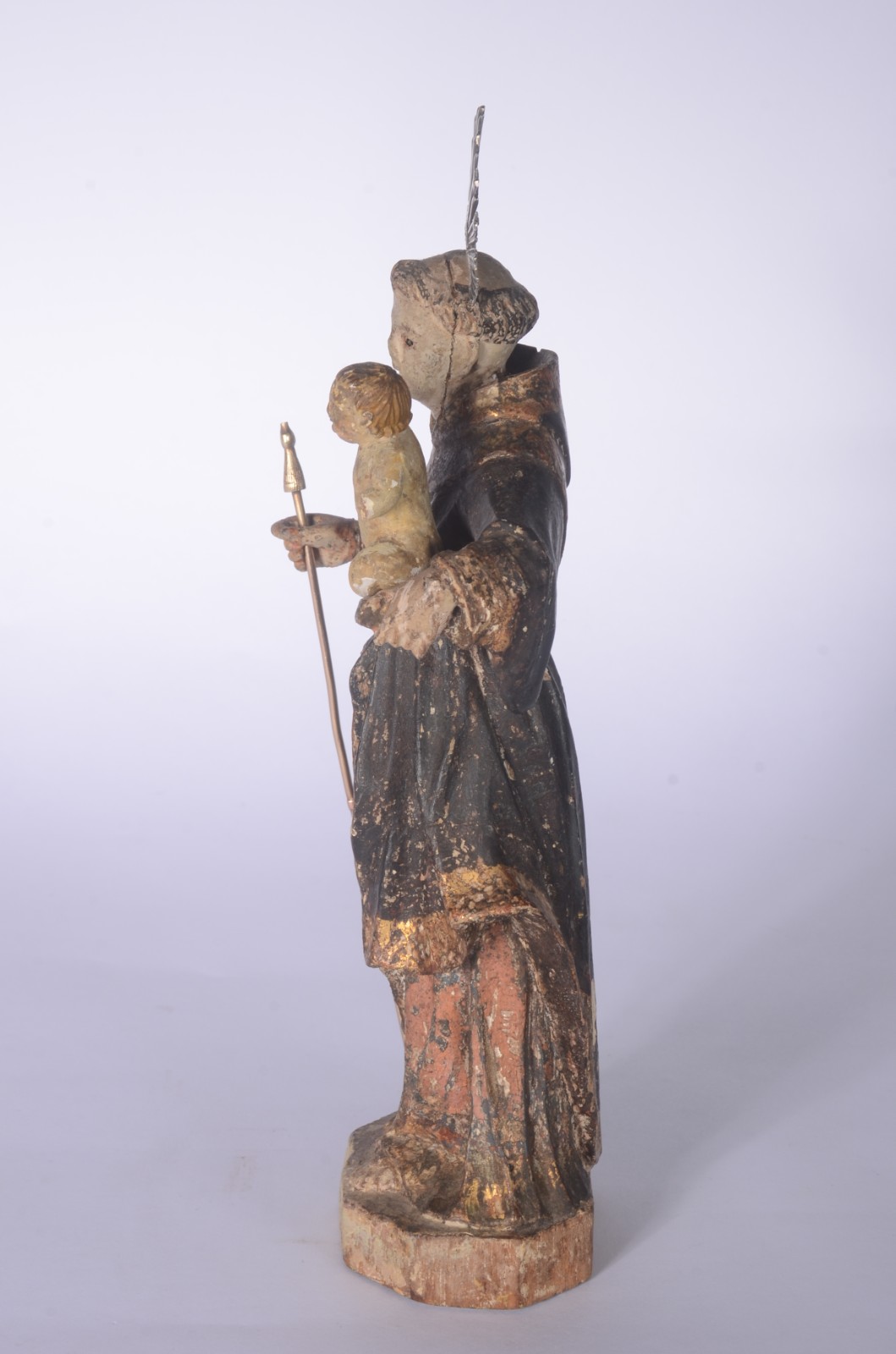 Santo Antonio com menino - Imagem de madeira policromada com cajado e... - foto 6 de 10