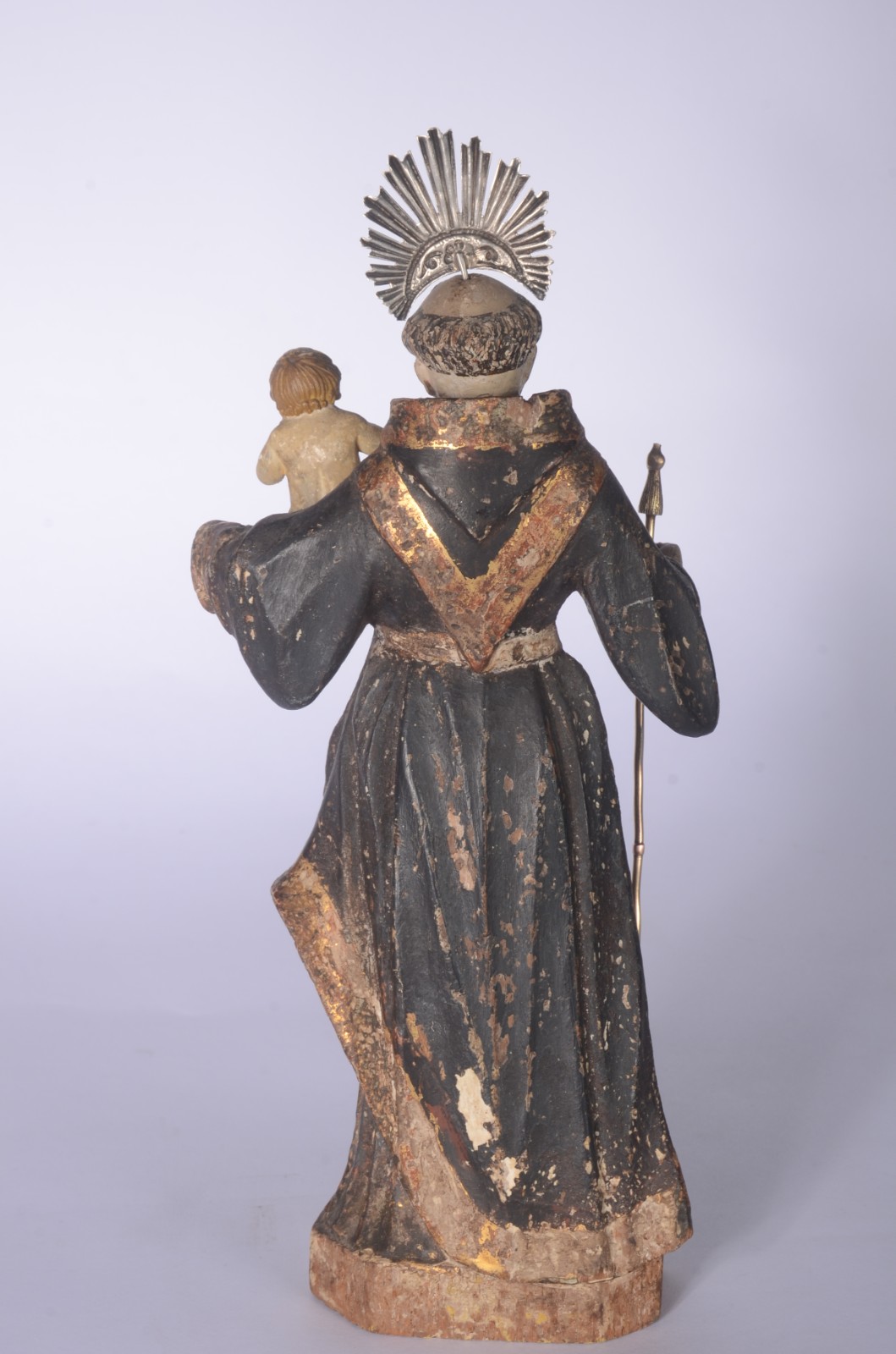 Santo Antonio com menino - Imagem de madeira policromada com cajado e... - foto 7 de 10